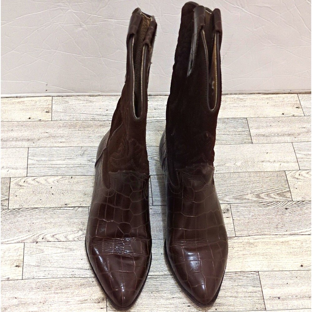 Dress Plums Brown Croc Embossed Western Cowboy Boots Pointed Toe women's size 8